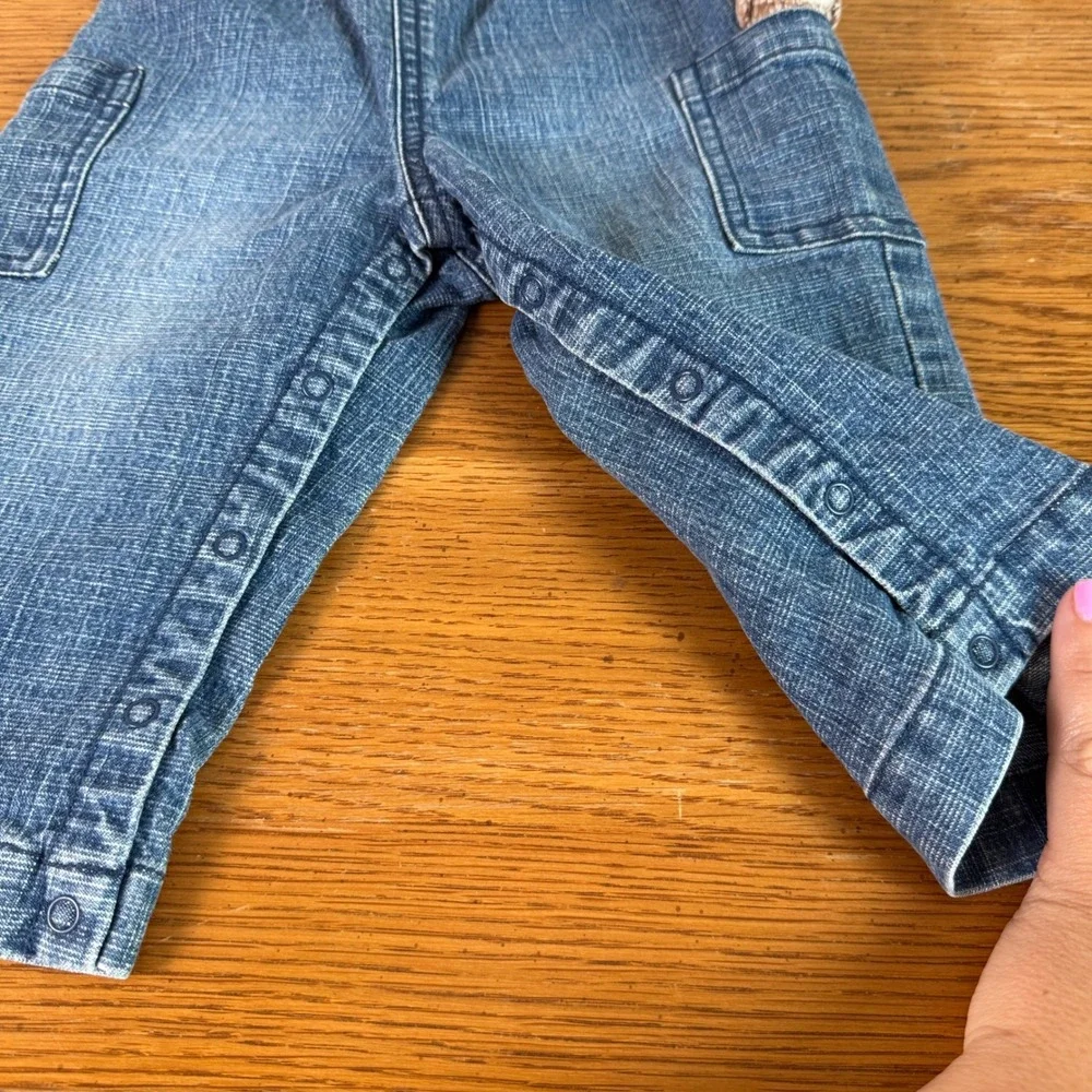 Vintage 2004 Gymboree Sock Monkey Denim Cargo Pants Blue Snap Inseam Baby 12-18M